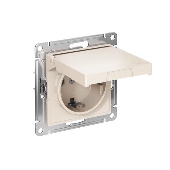 Розетка с крышкой Systeme Electric AtlasDesign Бежевый, самозажимные клеммы ATN000246S