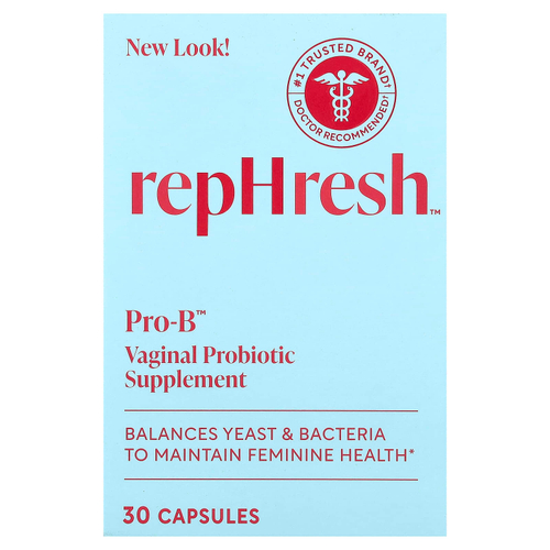 Rephresh, Pro-B™, вагинальная добавка с пробиотиком, 5 млрд КОЕ, 30 капсул