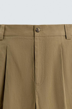 ZARA БРЮКИ BARREL FIT СО СКЛАДКАМИ, БЕЖЕВЫЙ