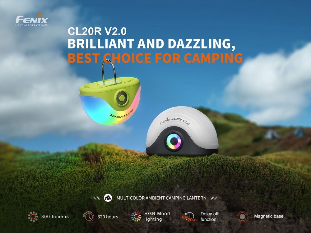 Фонарь Fenix CL20R V2.0 зеленый для кемпинга и палатки, как ночник, Type-C, до 320 часов на одном за