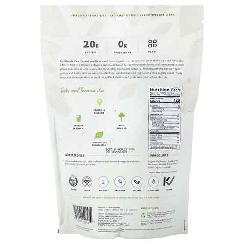 Sprout Living, простой гороховый протеин, со вкусом ванили, 454 г (1 фунт)