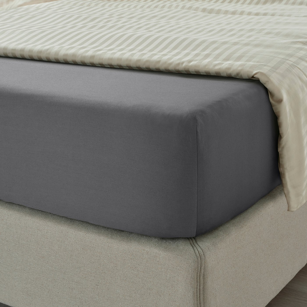 IKEA NATTJASMIN  (ИКЕА НАТТЙАСМИН)  -  Простыня на резинке - тёмно-серая 140х200 см