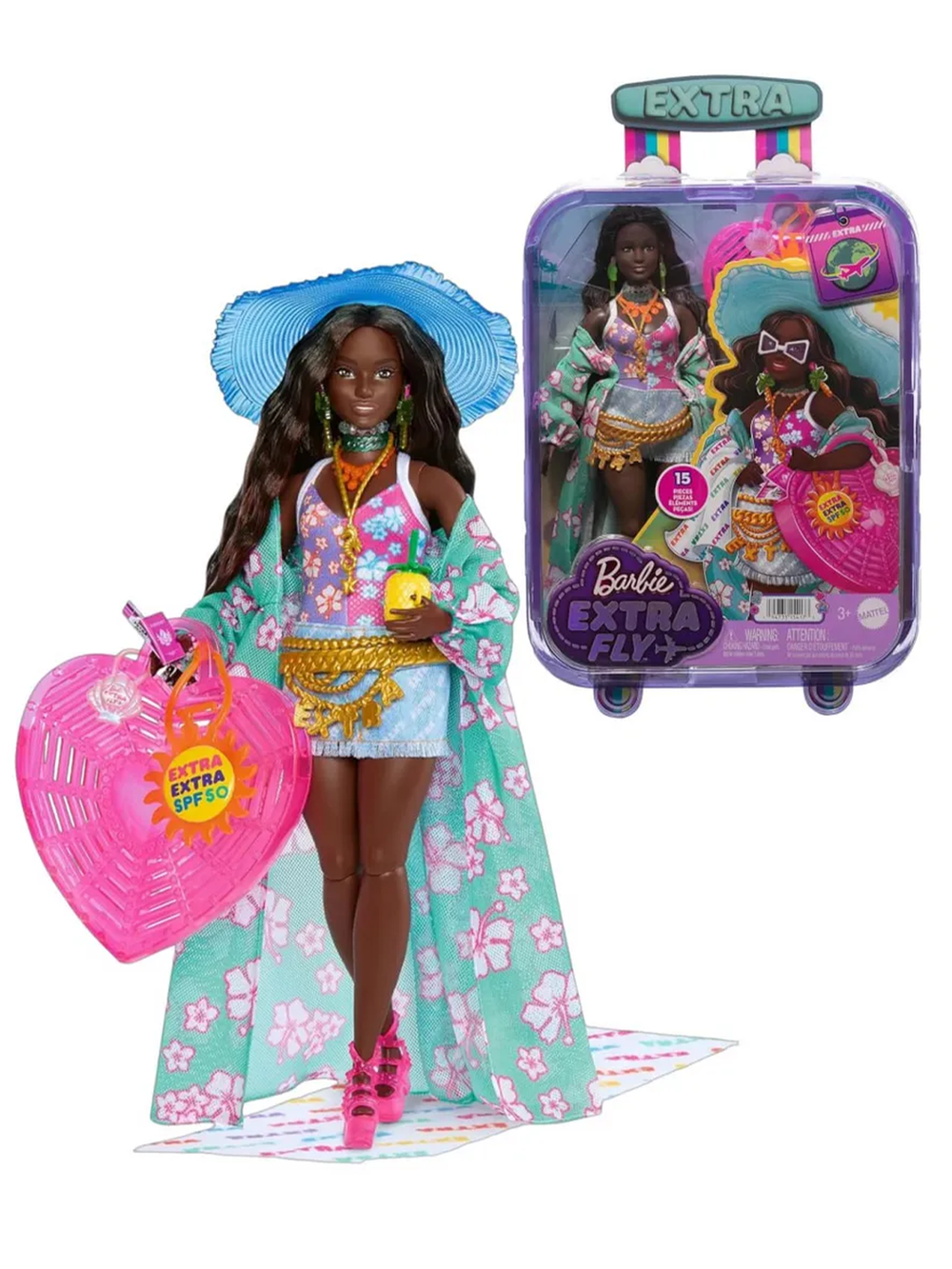 Кукла Барби экстра флай темнокожая в пляжной одежде | Barbie Extra Fly Beach HPB14 | модная кукла Mattel | 3+