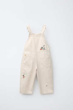 ZARA ДЖИНСОВЫЙ КОМБИНЕЗОН С ВЫШИВКОЙ MICKEY MOUSE © DISNEY, ЭКРЮ