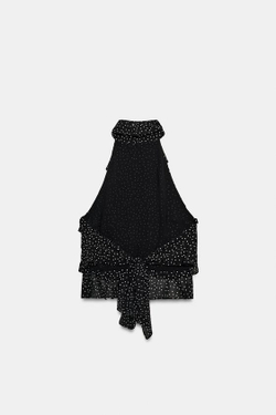 ZARA ТОП ИЗ ЖОРЖЕТА С ГОРЛОВИНОЙ ХАЛТЕР, ЧЕРНЫЙ/БЕЛЫЙ