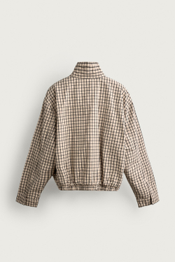 ZARA КУРТКА CROPPED FIT В КЛЕТКУ, РЫЖЕВАТО-КОРИЧНЕВЫЙ