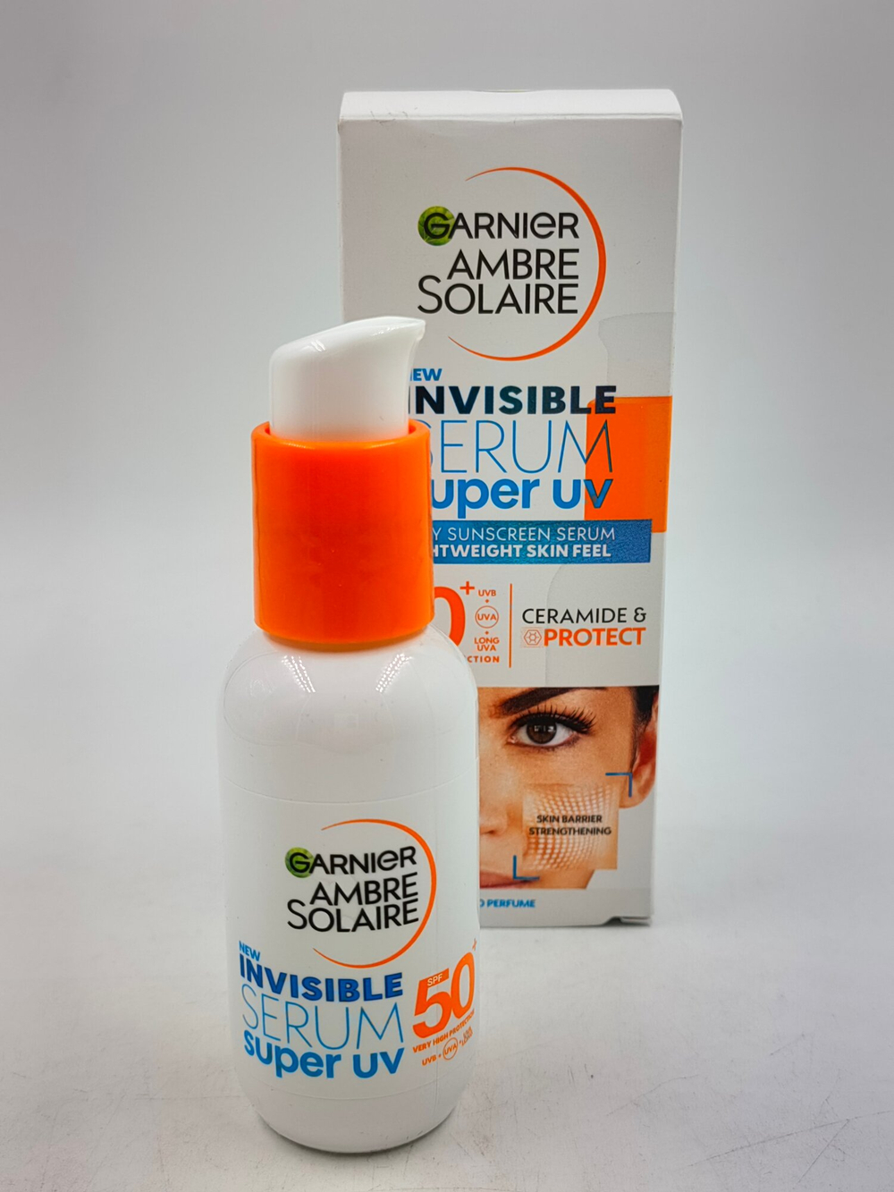 Сывортока для лица солнцезащитная SPF 50 Garnier Super UV Invisible Serum  с керамидами 30 мл (Франция)
