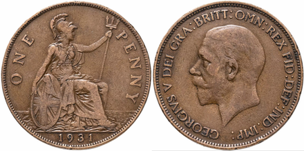 Великобритания 1 пенни, 1931 Король Георг V VF