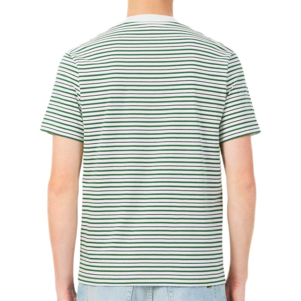 Meski T-Shirt Lacoste Thick Cotton Striped - fairway/fluor