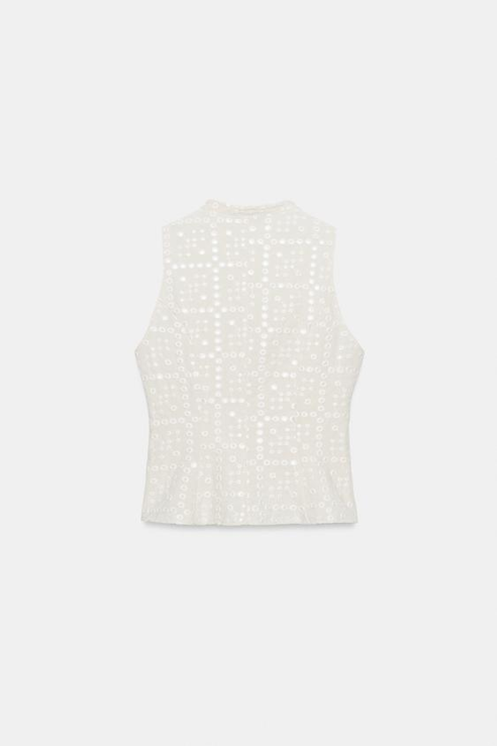 ZARA ТОП С ВЫШИВКОЙ И ПЕРФОРАЦИЕЙ, ЭКРЮ