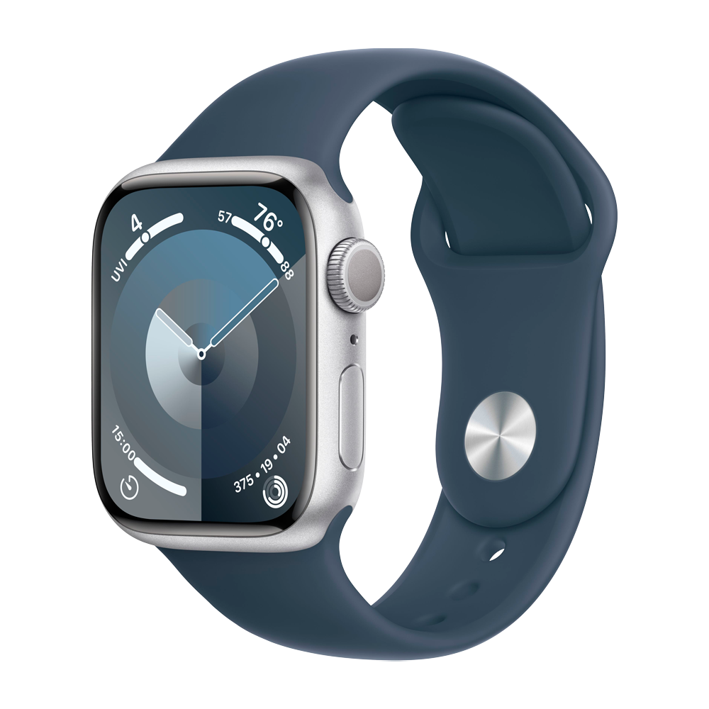 Умные часы Apple Watch Series 9 GPS, 41mm, Aluminium Case with Sport Band S/M, Silver/Storm Blue (Серебристый/Штормовой синий)