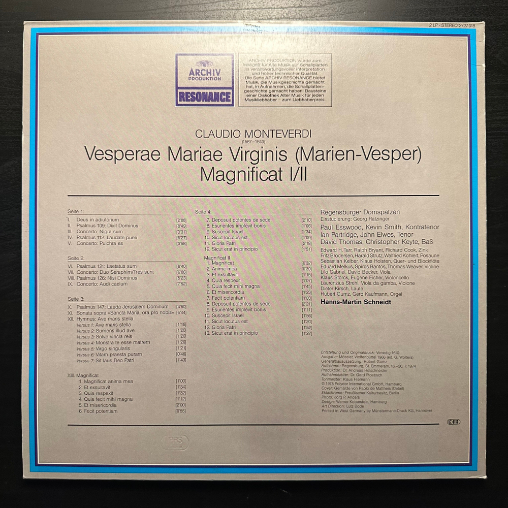 Claudio Monteverdi- Vesperae Mariae Virginis - Magnificat I/II 2LP (Германия)