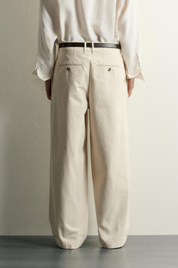 ZARA БРЮКИ RELAXED FIT СО СКЛАДКАМИ, БЕЖЕВЫЙ
