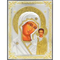 Казанская икона Божией Матери в серебряном окладе. 8.4 х 11.2 см