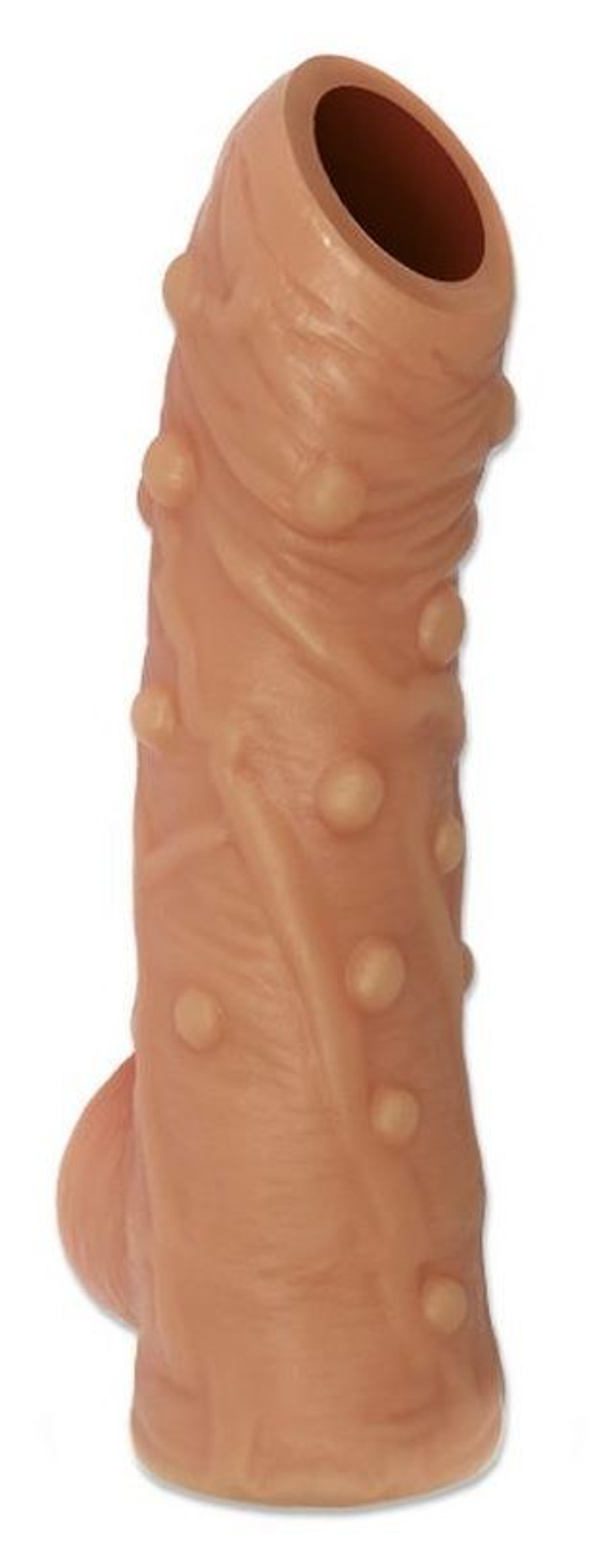 Телесная насадка с пупырышками и открытой головкой Nude Sleeve 002 L - 14 см.
