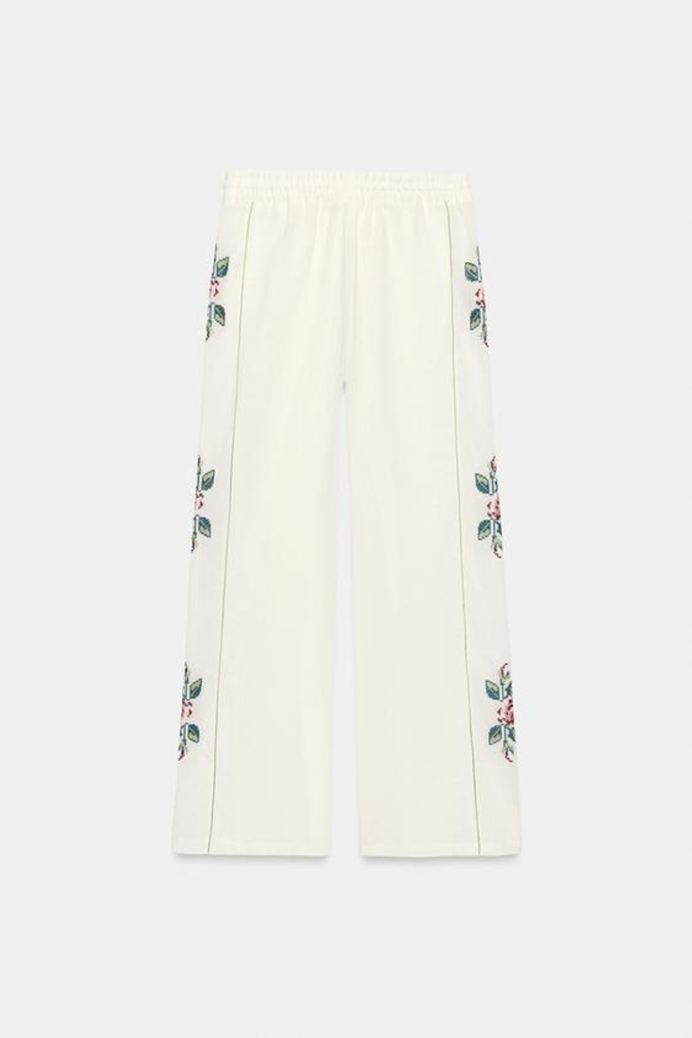 ZARA ПРЯМЫЕ БРЮКИ С ПОЛОСАМИ ПО БОКАМ, ЭКРЮ