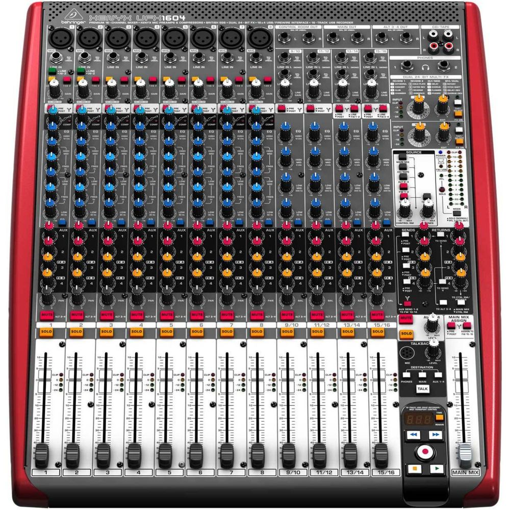BEHRINGER UFX1604, микшер, USB/Firewire интерфейс (16 in, 4 out), 16 входов, 4 шины, процессор эффектов, 16-канальный рекордер