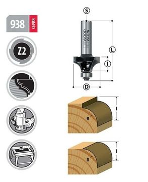 Фреза радиусная с подшипником R=12.7 мм, 38.1х62 мм, S=8 мм WOODWORK 938.1238.08