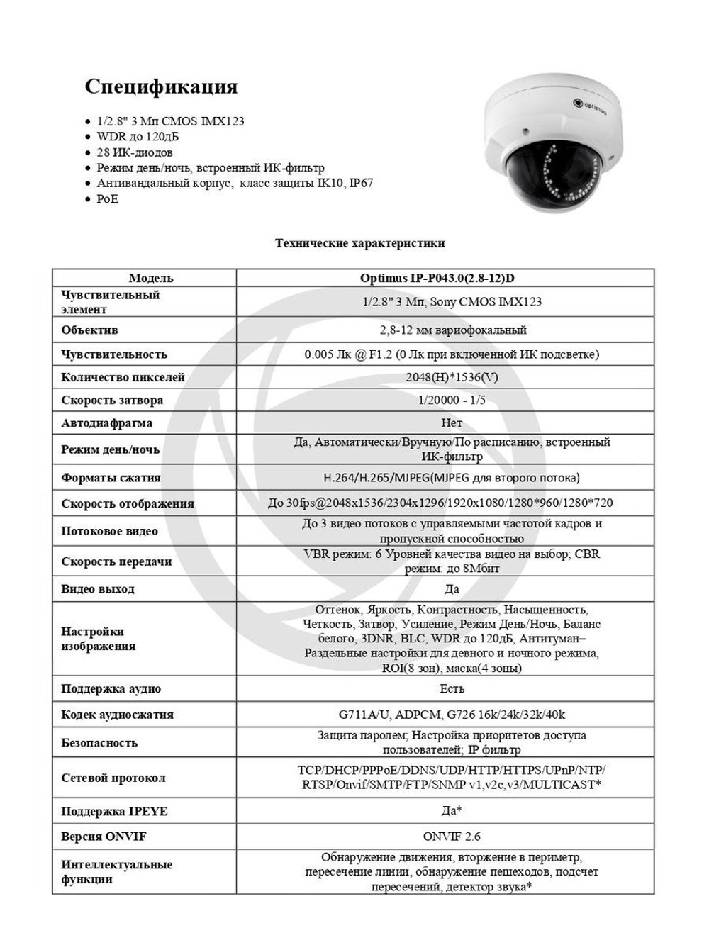 Видеокамера Optimus IP-P043.0(2.8-12)D