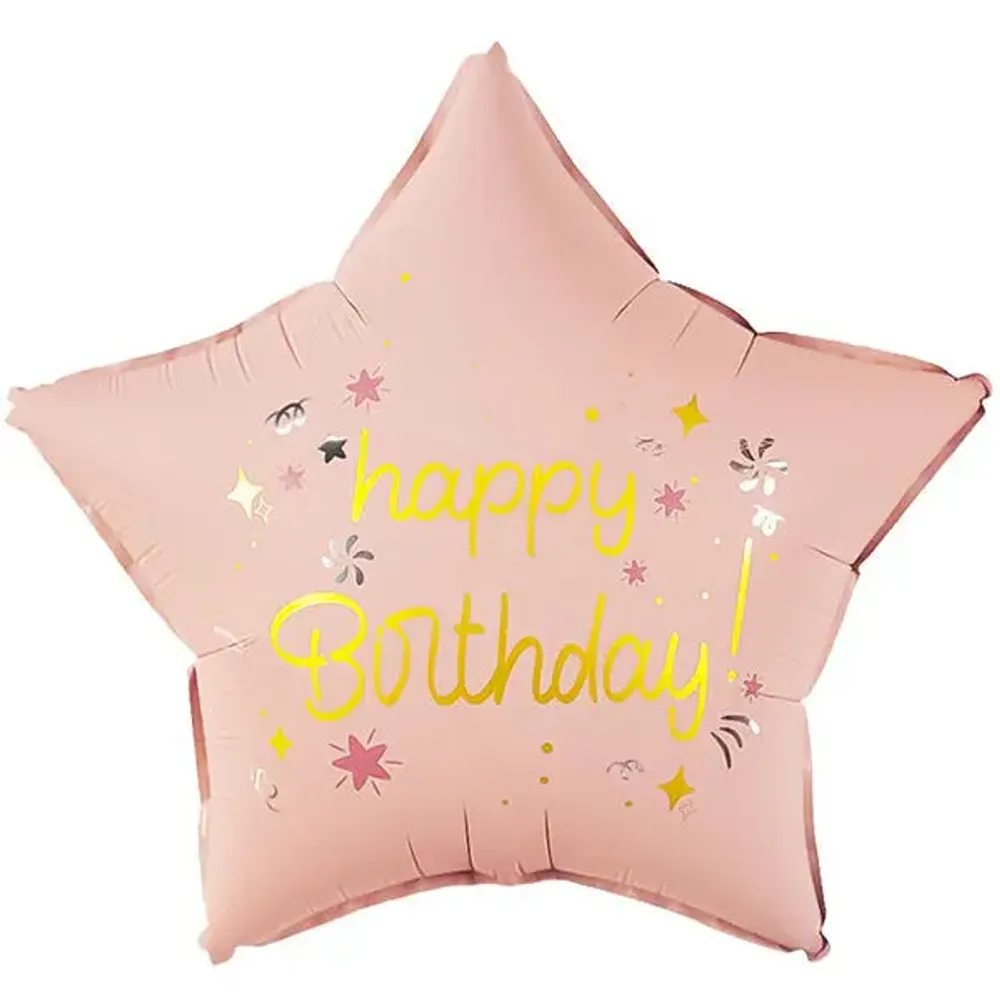 Звезда, Happy Birthday, Розовый, Сатин 
