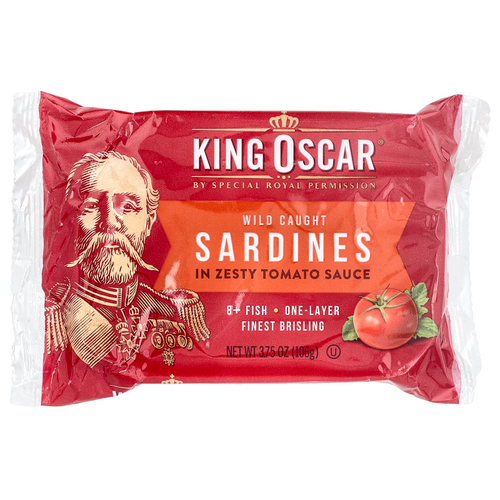 King Oscar, сардины дикого улова, в пикантном томатном соусе, 106 г (3,75 унции)
