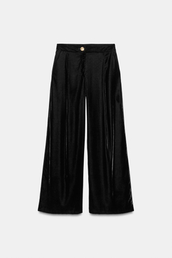 ZARA БАРХАТНЫЕ БРЮКИ ПАЛАЦЦО, ЧЕРНЫЙ