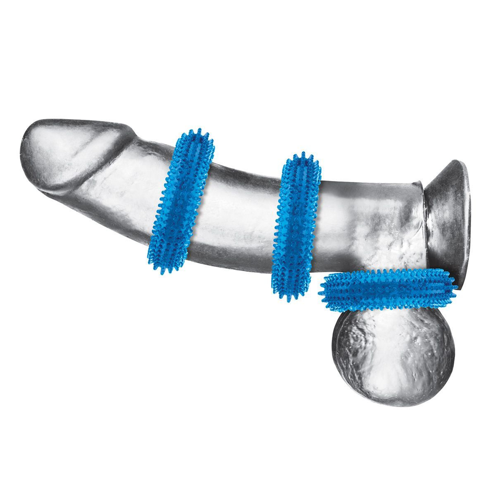 Комплект из трех голубых колец для эрекции 3-Pack Ultra-Stim Stretch Cock Rings (Цвет: голубой)