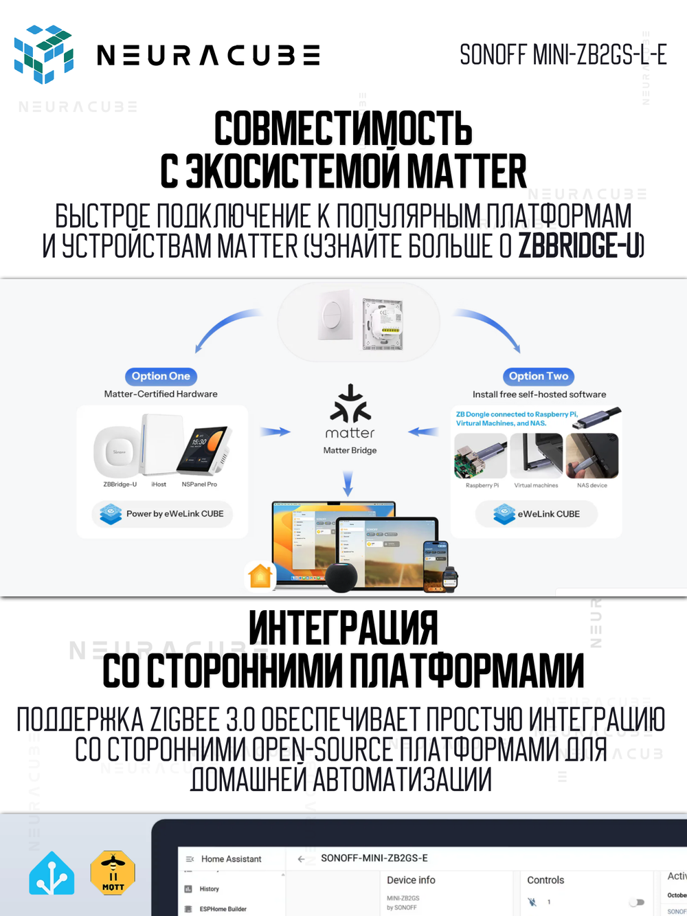 Умное Двухканальное Zigbee реле SONOFF MINI-ZB2GS-L (8А-на канал)