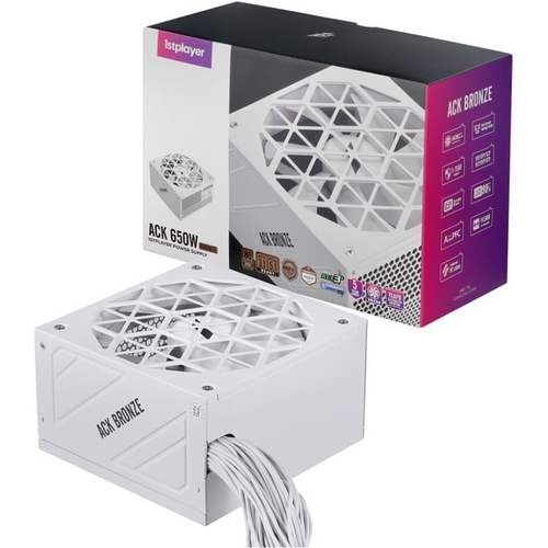 Блок питания 1STPLAYER ACK 650W BRONZE White, 140 мм, 16 Pin PCIe 5.1, 80 PLUS Bronze (HA-650AA2-WH)