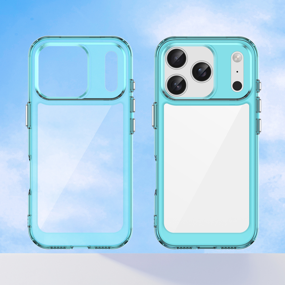 Прозрачный противоударный чехол для iPhone 17 Pro, с усиленными защитными рамками бирюзового цвета