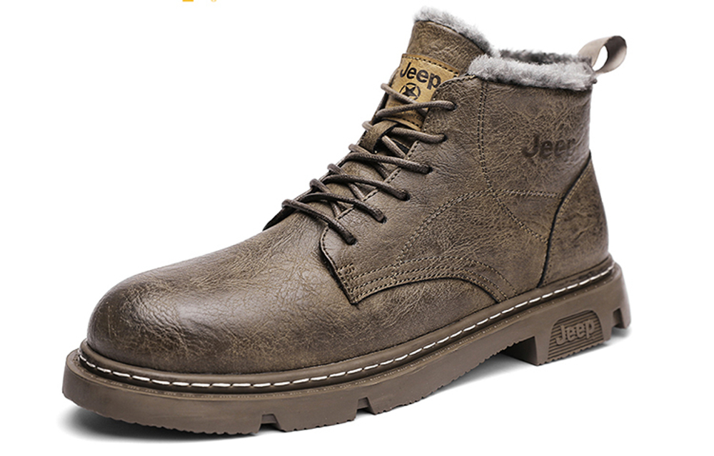 Jeep Microfiber Leather Short Combat Boots Men"s Khaki