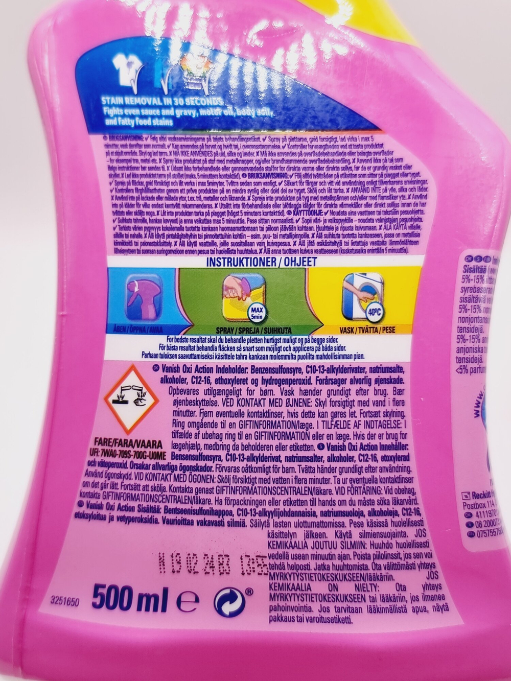 Vanish Пятновыводитель Oxi Action Multi Stain Degreaser спрей для удаления пятен 500 мл (из Финляндии)