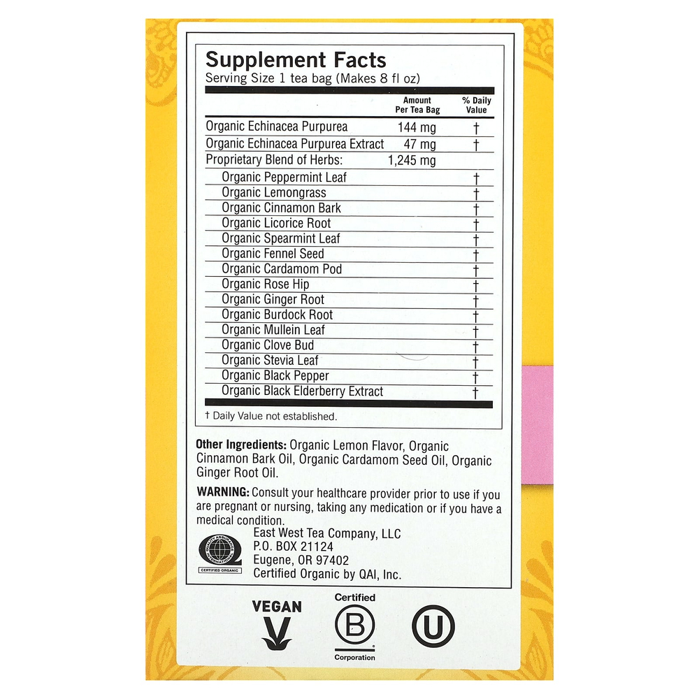 Yogi Tea, Immune Support, эхинацея, без кофеина, 16 чайных пакетиков, 24 г (0,85 унции)