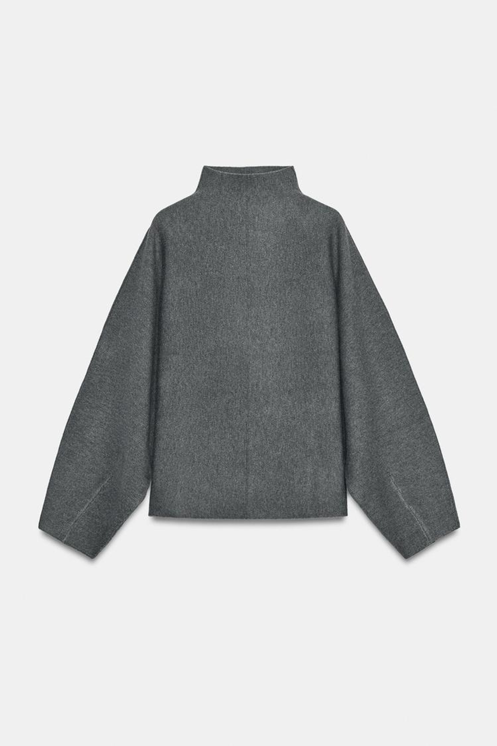 ZARA ТРИКОТАЖНЫЙ СВИТЕР С ВОРОТНИКОМ-СТОЙКОЙ, СЕРЫЙ МЕЛАНЖ