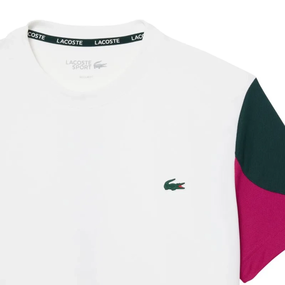 Мужская теннисная футболка Lacoste Sport Printed Colour-Block - white/green/fuchsia pink