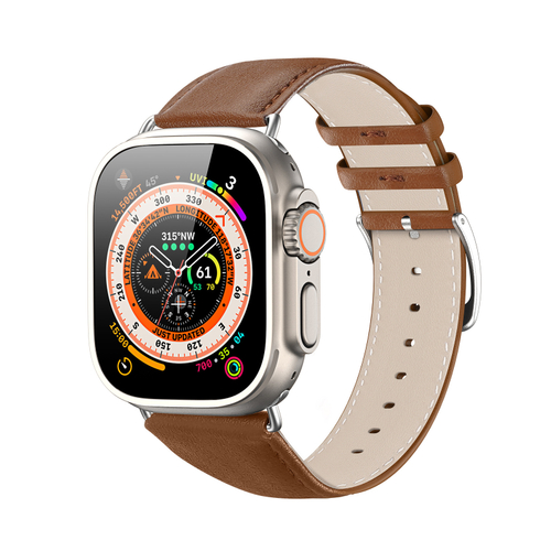 Ремешок из кожи коричневого цвета от Dux Ducis для смарт часов Apple Watch 42, 44, 45, 46, 49мм, серия YS Series
