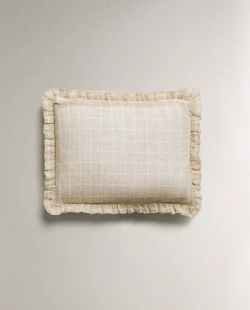 ZARA HOME НАВОЛОЧКА ДЛЯ ДЕКОРАТИВНОЙ ПОДУШКИ С ВЫШИВКОЙ, СВЕТЛО-БЕЖЕВЫЙ