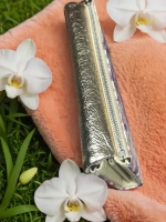 Компактный кошелек из лазерной натуральной кожи серебро