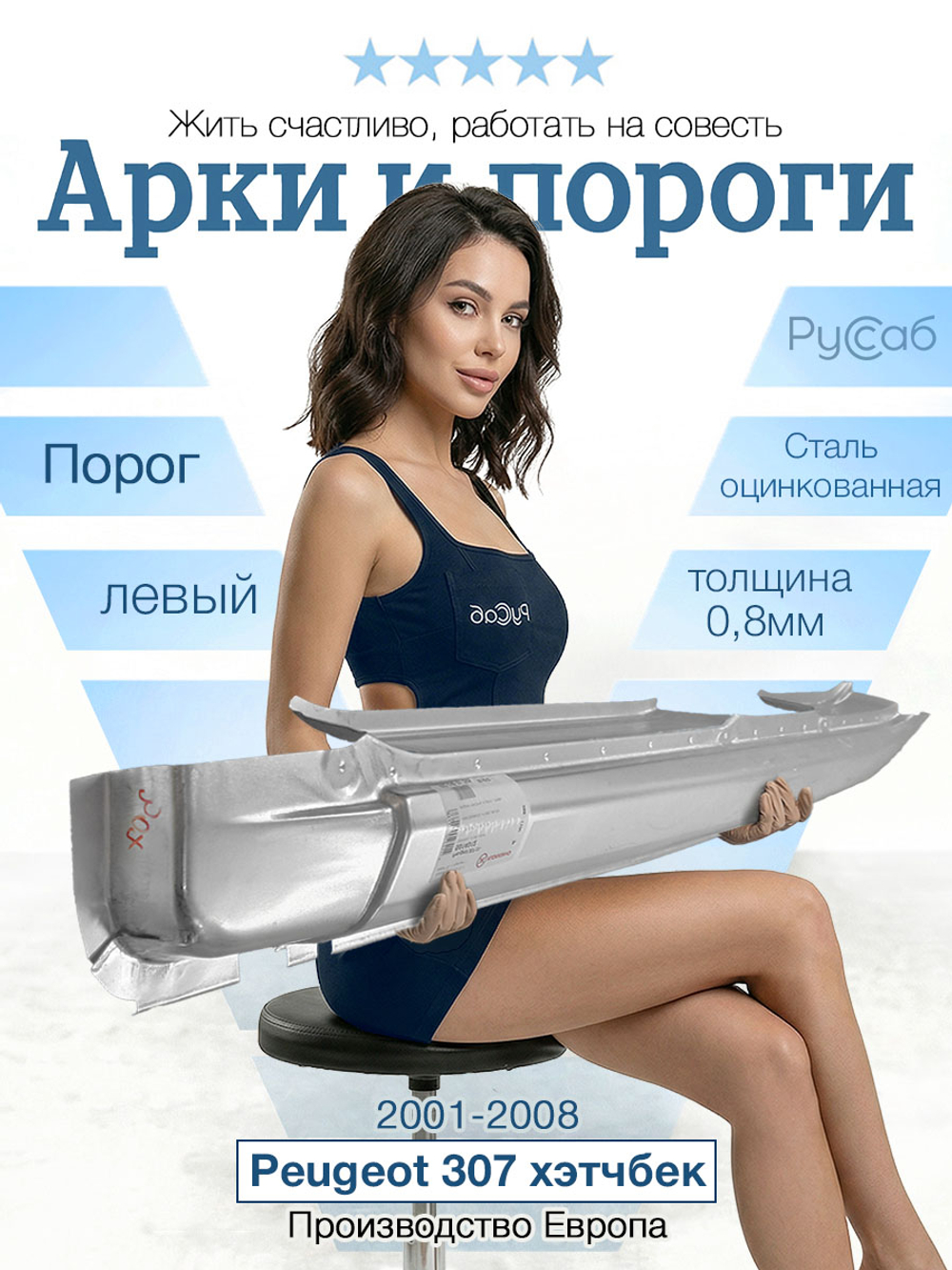 Порог левый Peugeot 307 2001-2008 (Klokkerholm) хэтчбек
