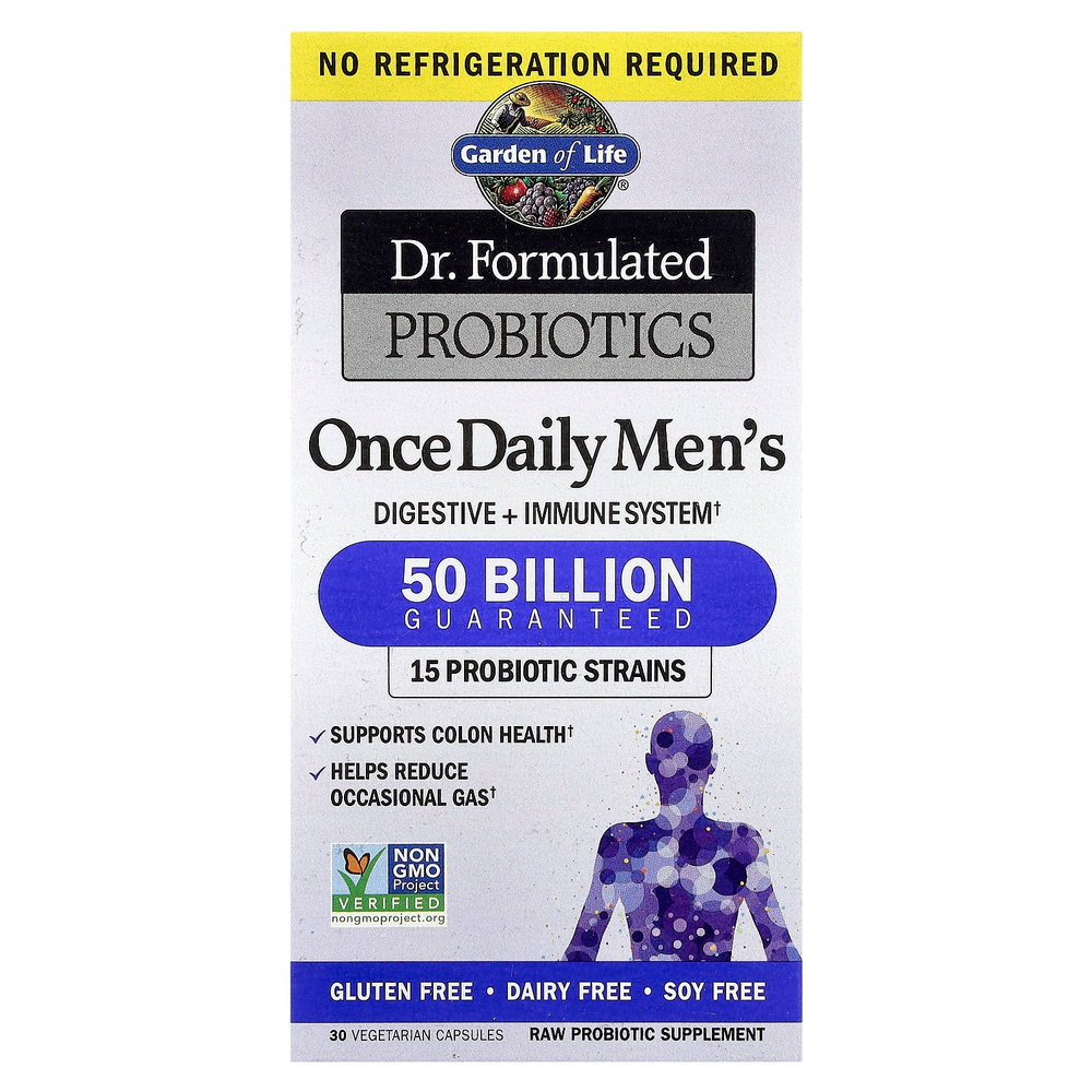 Garden of Life, Dr. Formulated Probiotics, пробиотики, одна таблетка в день для мужчин, 50 миллиардов бактерий,30 растительных капсул