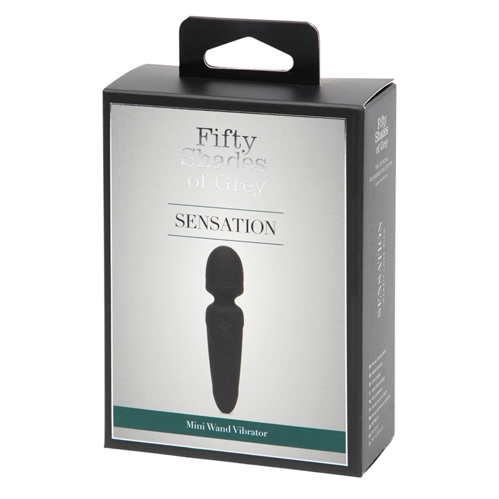 Чёрный мини вибратор-wand 10,1см Fifty Shades of Grey Sensation Rechargeable Mini Wand Vibrator