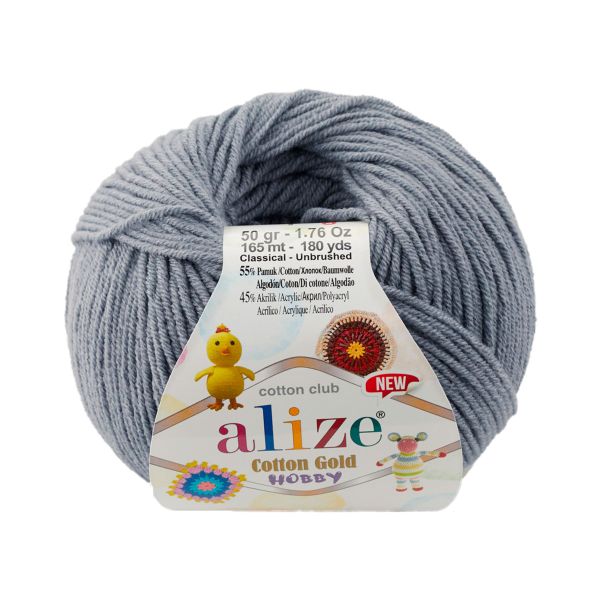 Пряжа Alize (Ализе) Cotton Gold Hobby New / уп.10 мот. по 50 г, 165 м, 87 угольный серый