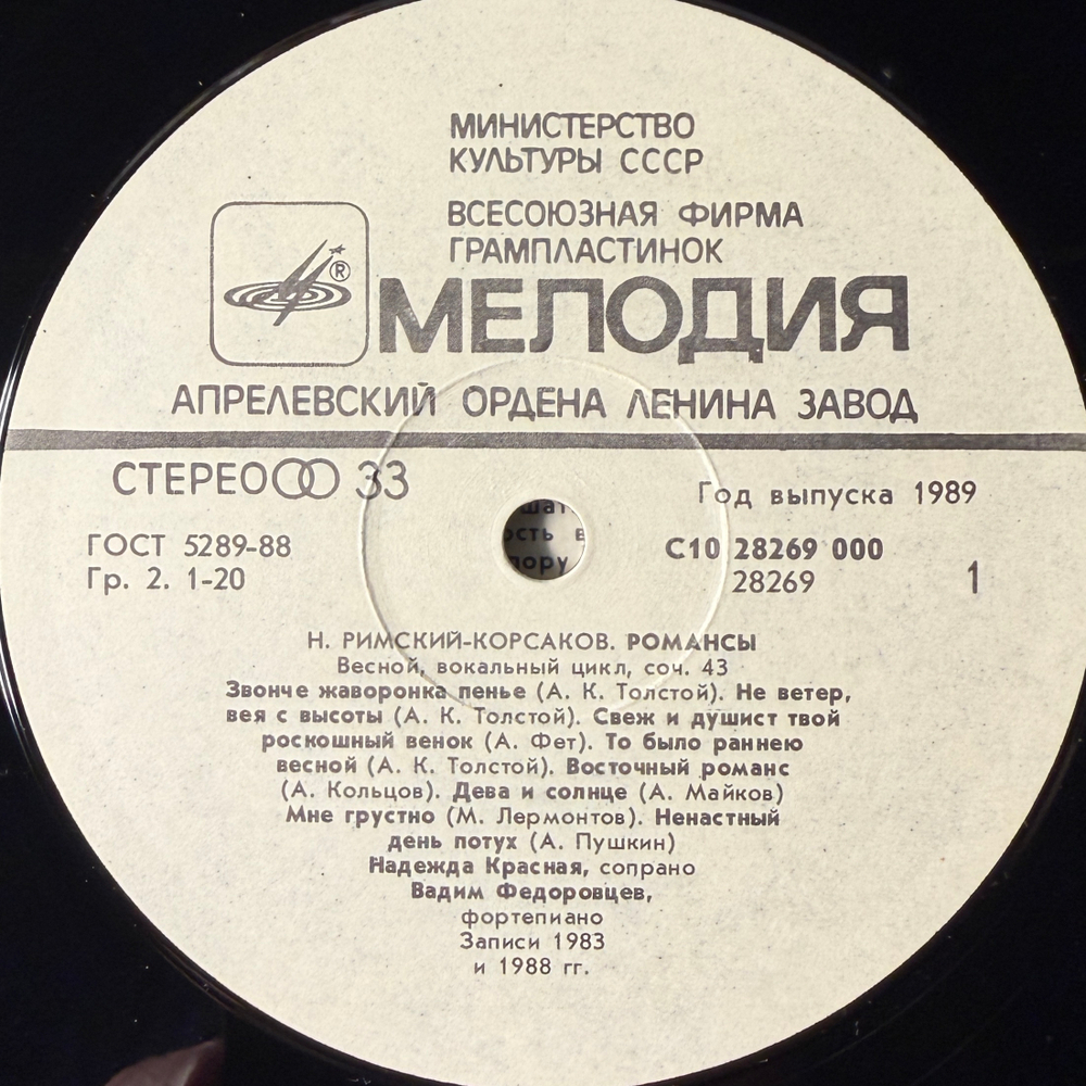 Виниловая пластинка Н. Римский-Корсаков, Надежда Красная – Романсы LP Мелодия