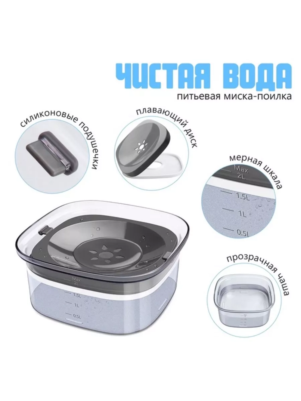 Миска-непроливайка "Чистая вода" 21,5*9,5см*2л, голубая