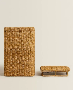 ZARA HOME ПЛЕТЕНАЯ КОРЗИНА ДЛЯ БЕЛЬЯ С КРЫШКОЙ, СВЕТЛО-БЕЖЕВЫЙ