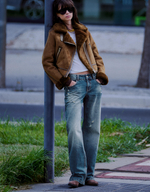 Женская укороченная куртка-дубленка в байкерском стиле - BERSHKA