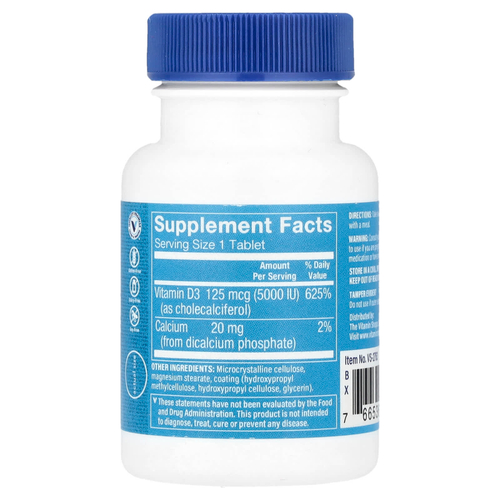 The Vitamin Shoppe, Витамин D3, 125 мкг (5000 МЕ), 120 таблеток
