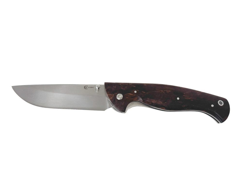 Нож складной Сибиряк, кованая сталь М390, рукоять карельская берёза