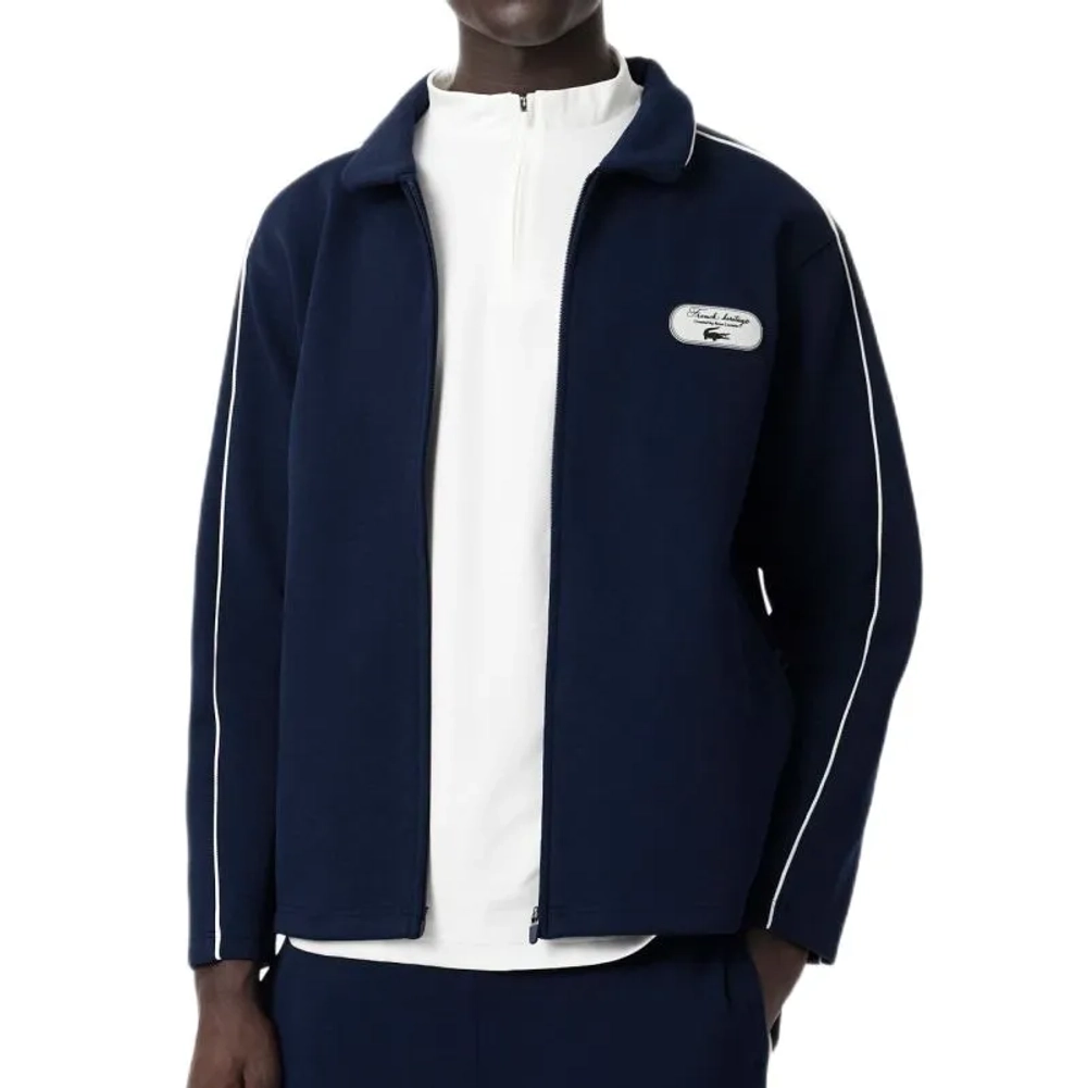 Мужская теннисная кофта Lacoste Tennis Heritage Zipped Badge Accent - navy blue/white