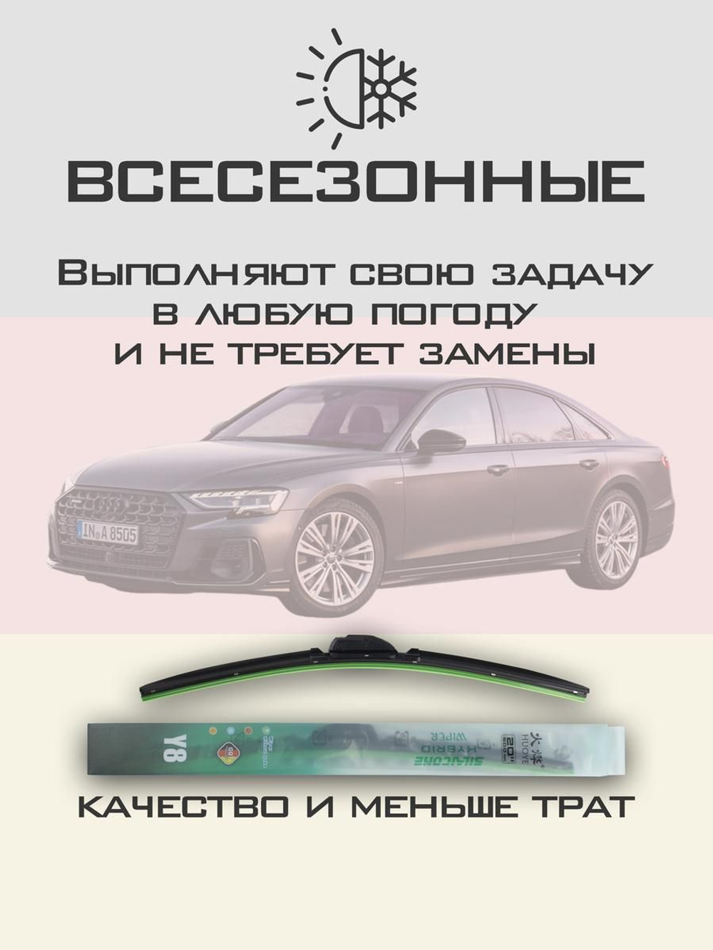 Щетки стеклоочистителя HUOYE Y8 650/500 мм на Audi A8 | Push button